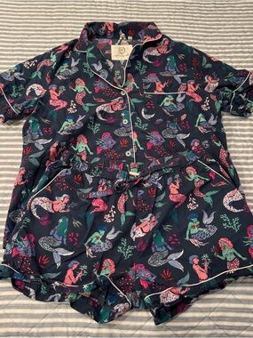 Printfresh Navy Mermaid Print Pajama Set - Short Sleeve & Shorts